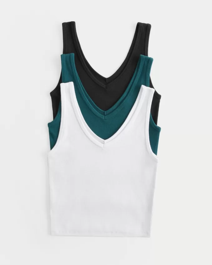 Ribbed V-Neck Tank 3-Pack,Ribbed V-Neck Tank 3-Pack Ribbed V-Neck Tank 3-Pack,Ribbed V-Neck Tank 3-Pack