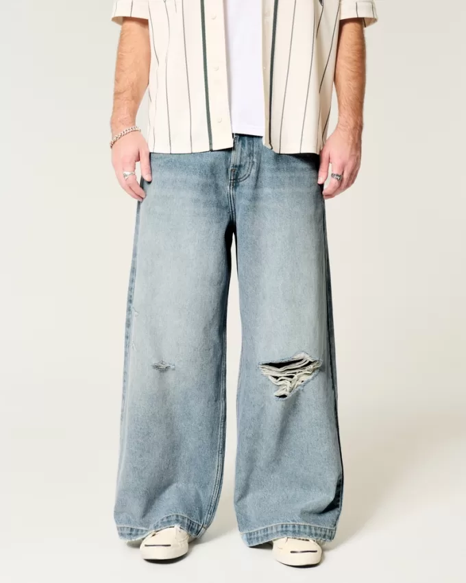 Ripped Light Wash Extreme Baggy Jeans,Ripped Light Wash Extreme Baggy Jeans