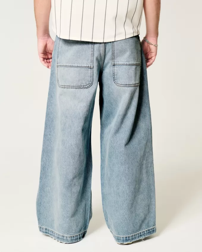 Ripped Light Wash Extreme Baggy Jeans,Ripped Light Wash Extreme Baggy Jeans