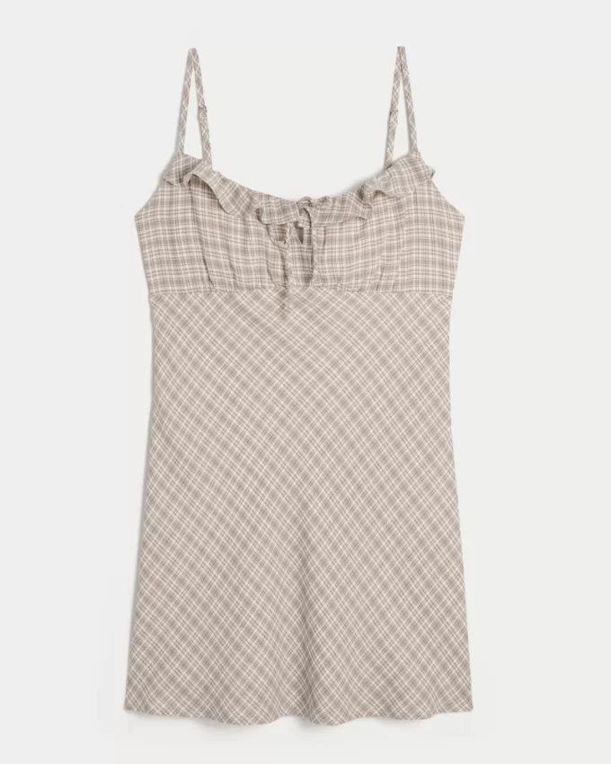 Ruffle Neckline Slip Mini Dress,Ruffle Neckline Slip Mini Dress