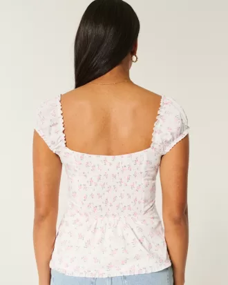 Ruffle Trim Poplin Blouse,Ruffle Trim Poplin Blouse