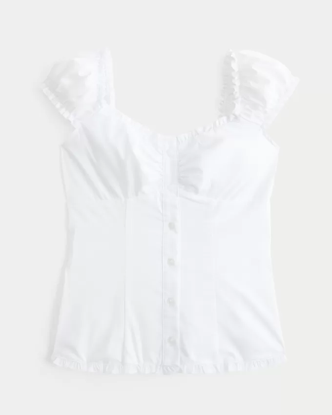 Ruffle Trim Poplin Blouse,Ruffle Trim Poplin Blouse Ruffle Trim Poplin Blouse,Ruffle Trim Poplin Blouse