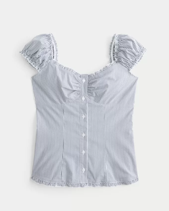 Ruffle Trim Poplin Blouse,Ruffle Trim Poplin Blouse Ruffle Trim Poplin Blouse,Ruffle Trim Poplin Blouse