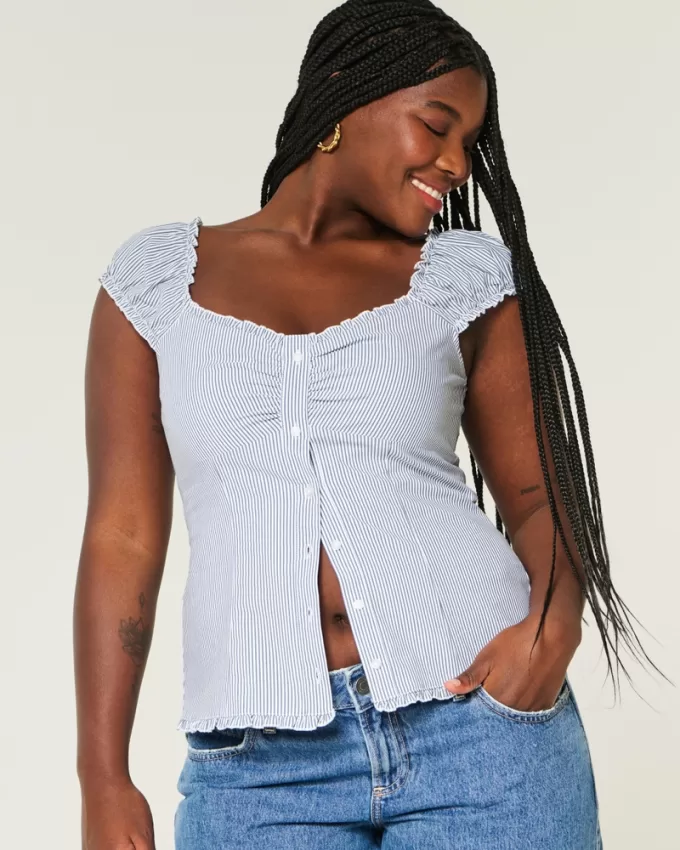 Ruffle Trim Poplin Blouse,Ruffle Trim Poplin Blouse Ruffle Trim Poplin Blouse,Ruffle Trim Poplin Blouse