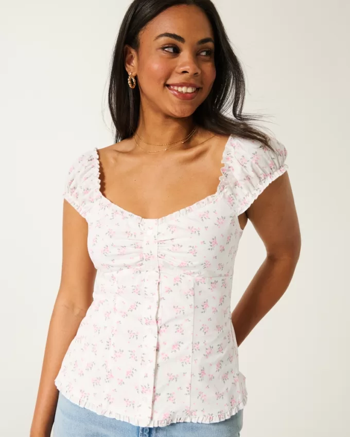 Ruffle Trim Poplin Blouse,Ruffle Trim Poplin Blouse Ruffle Trim Poplin Blouse,Ruffle Trim Poplin Blouse