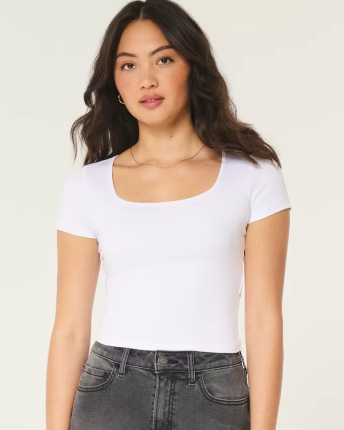 Seamless Fabric Square-Neck Baby Tee,Seamless Fabric Square-Neck Baby Tee