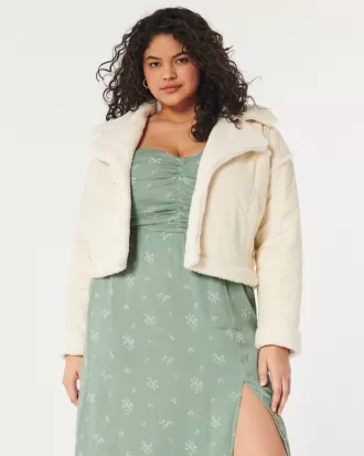 Sherpa-Lined Faux Suede Crop Biker Jacket,Sherpa-Lined Faux Suede Crop Biker Jacket