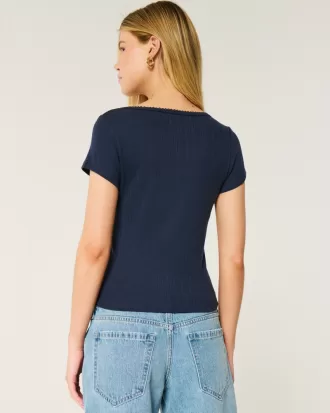 Short-Sleeve Button-Through Pointelle Top,Short-Sleeve Button-Through Pointelle Top Short-Sleeve Button-Through Pointelle Top,Short-Sleeve Button-Through Pointelle Top