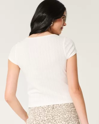 Short-Sleeve Button-Through Pointelle Top,Short-Sleeve Button-Through Pointelle Top Short-Sleeve Button-Through Pointelle Top,Short-Sleeve Button-Through Pointelle Top