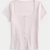 Short-Sleeve Button-Through Pointelle Top,Short-Sleeve Button-Through Pointelle Top Short-Sleeve Button-Through Pointelle Top,Short-Sleeve Button-Through Pointelle Top