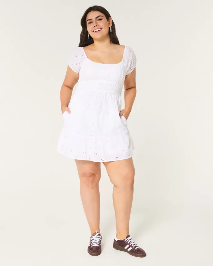 Short-Sleeve Channeled Waist Mini Dress,Short-Sleeve Channeled Waist Mini Dress