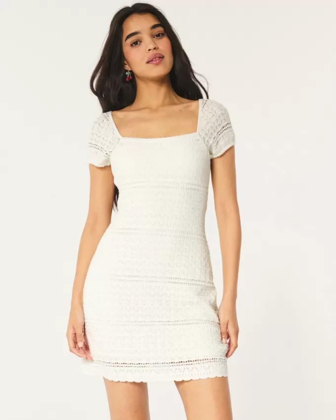 Short-Sleeve Crochet-Style Twist Back Mini Dress,Short-Sleeve Crochet-Style Twist Back Mini Dress Short-Sleeve Crochet-Style Twist Back Mini Dress,Short-Sleeve Crochet-Style Twist Back Mini Dress