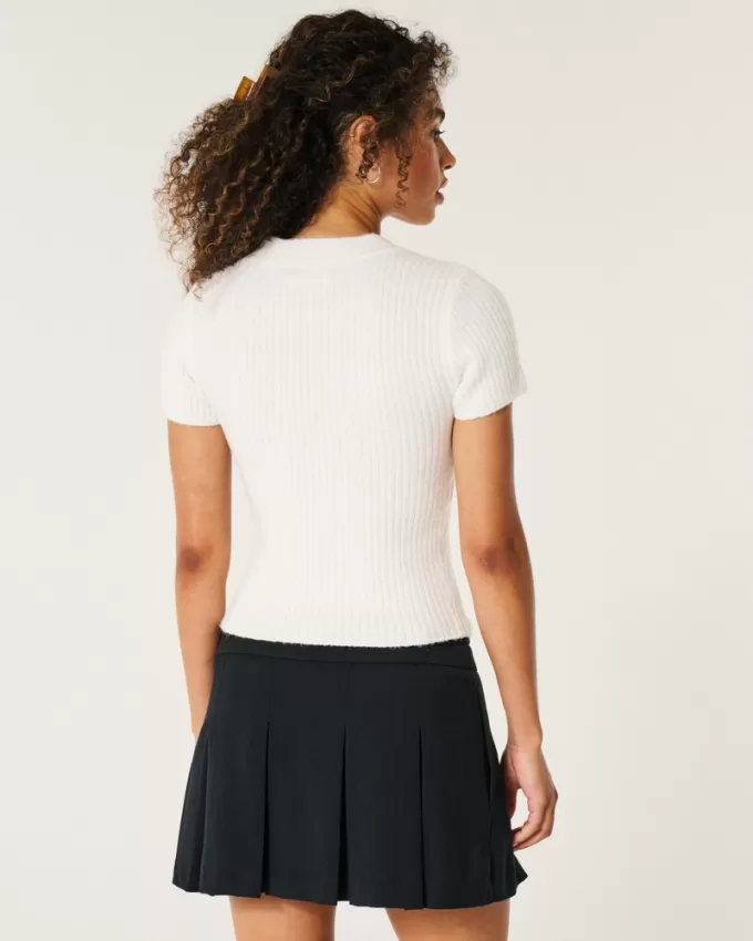 Short-Sleeve Ribbed Crew Sweater,Short-Sleeve Ribbed Crew Sweater Short-Sleeve Ribbed Crew Sweater,Short-Sleeve Ribbed Crew Sweater