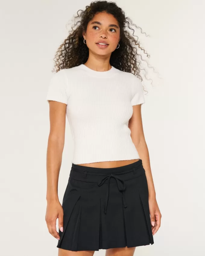 Short-Sleeve Ribbed Crew Sweater,Short-Sleeve Ribbed Crew Sweater Short-Sleeve Ribbed Crew Sweater,Short-Sleeve Ribbed Crew Sweater