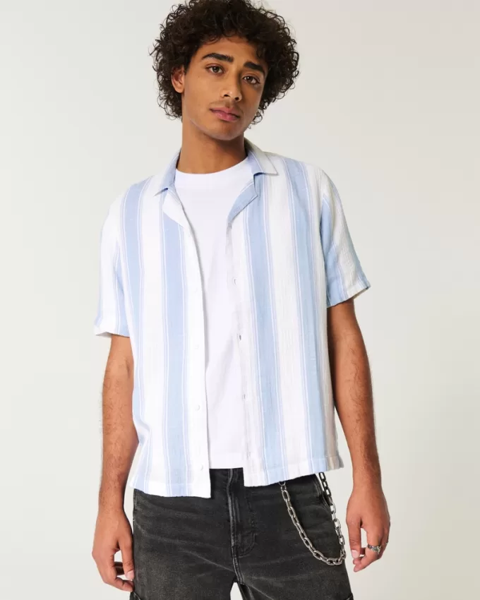 Short-Sleeve Textural Stripe Shirt,Short-Sleeve Textural Stripe Shirt Short-Sleeve Textural Stripe Shirt,Short-Sleeve Textural Stripe Shirt