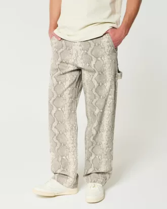 Snake Skin Print Baggy Painter Jeans,Snake Skin Print Baggy Painter Jeans