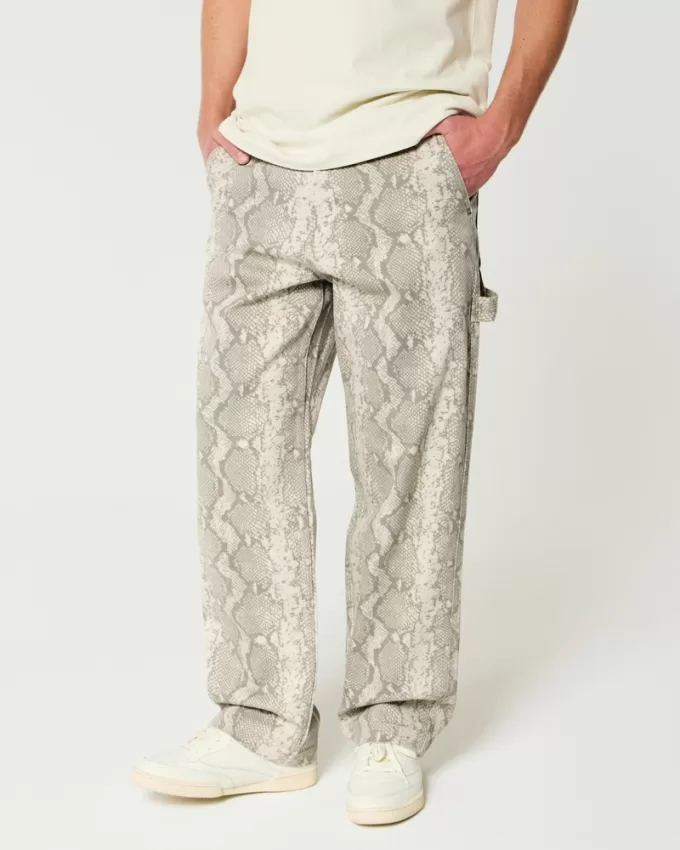 Snake Skin Print Baggy Painter Jeans,Snake Skin Print Baggy Painter Jeans Snake Skin Print Baggy Painter Jeans,Snake Skin Print Baggy Painter Jeans