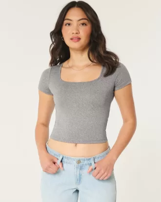 Soft Stretch Seamless Fabric Square-Neck Baby Tee,Soft Stretch Seamless Fabric Square-Neck Baby Tee Soft Stretch Seamless Fabric Square-Neck Baby Tee,Soft Stretch Seamless Fabric Square-Neck Baby Tee