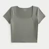 Soft Stretch Seamless Fabric Square-Neck Baby Tee,Soft Stretch Seamless Fabric Square-Neck Baby Tee