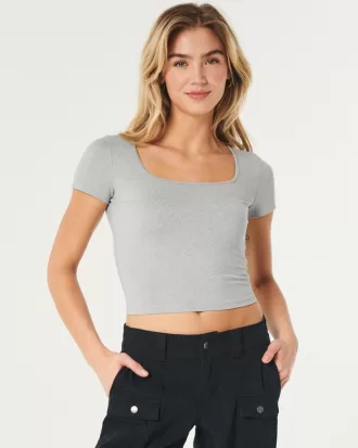 Soft Stretch Seamless Fabric Square Neck Baby Tee,Soft Stretch Seamless Fabric Square Neck Baby Tee