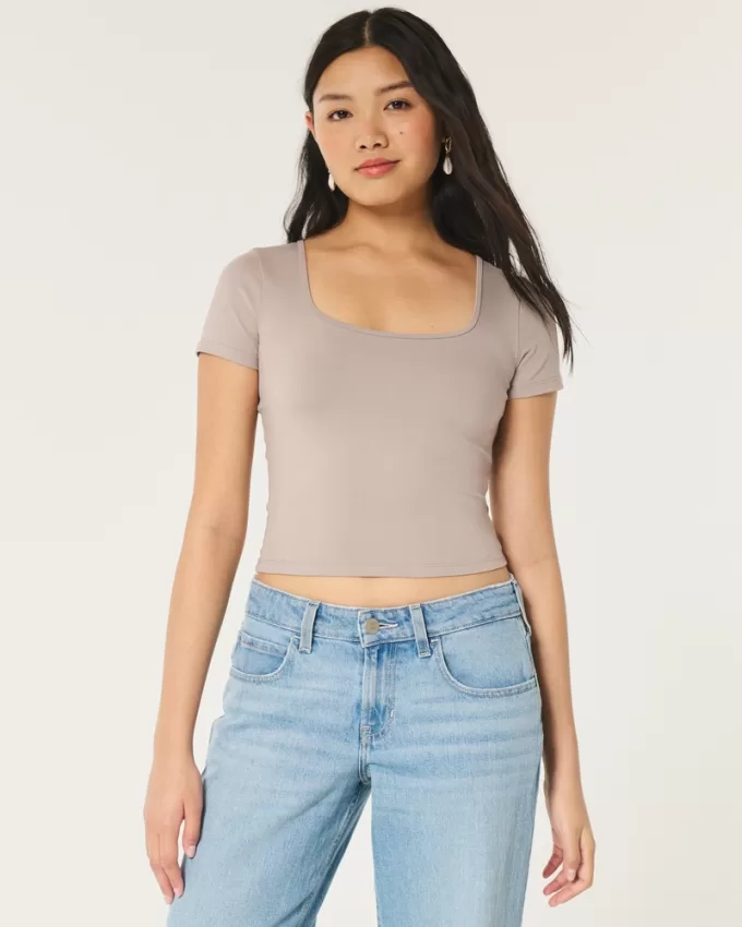 Soft Stretch Seamless Fabric Square Neck Baby Tee,Soft Stretch Seamless Fabric Square Neck Baby Tee Soft Stretch Seamless Fabric Square Neck Baby Tee,Soft Stretch Seamless Fabric Square Neck Baby Tee