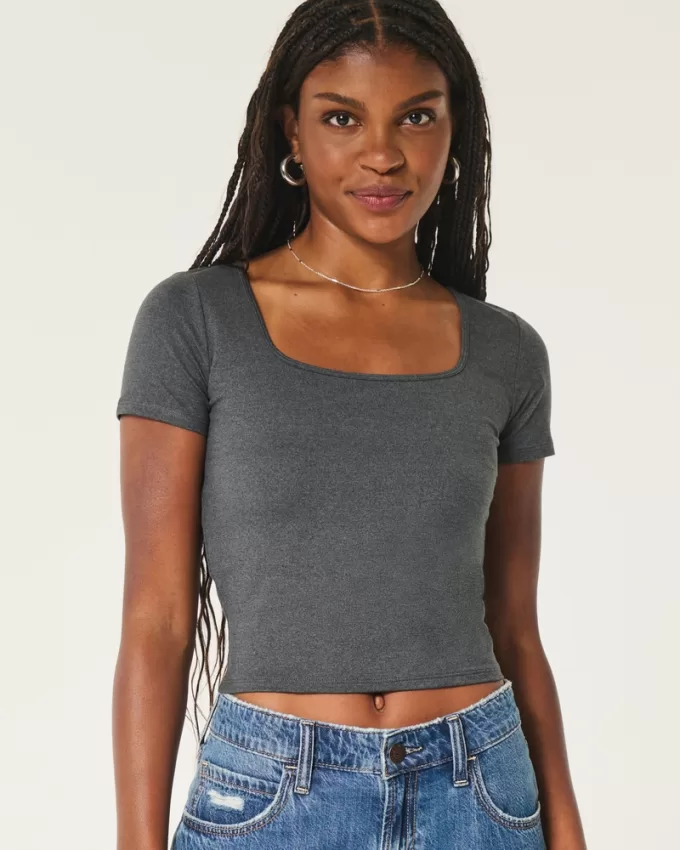 Soft Stretch Seamless Fabric Square-Neck Baby Tee,Soft Stretch Seamless Fabric Square-Neck Baby Tee Soft Stretch Seamless Fabric Square-Neck Baby Tee,Soft Stretch Seamless Fabric Square-Neck Baby Tee