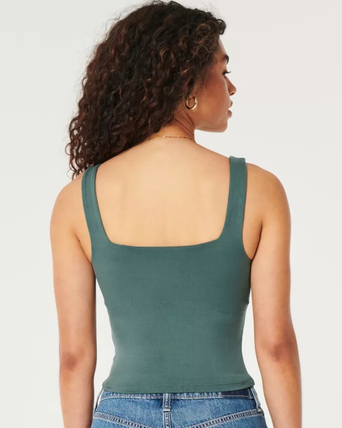 Soft Stretch Seamless Fabric Square-Neck Tank,Soft Stretch Seamless Fabric Square-Neck Tank