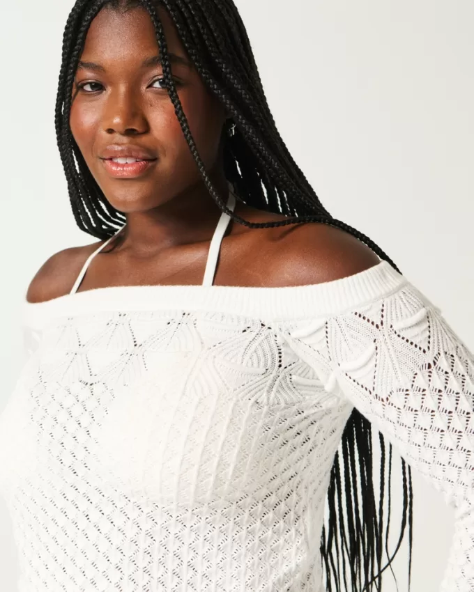 Stitchy Crochet-Style Off-the-Shoulder Sweater,Stitchy Crochet-Style Off-the-Shoulder Sweater Stitchy Crochet-Style Off-the-Shoulder Sweater,Stitchy Crochet-Style Off-the-Shoulder Sweater