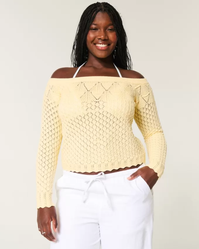 Stitchy Crochet-Style Off-the-Shoulder Sweater,Stitchy Crochet-Style Off-the-Shoulder Sweater Stitchy Crochet-Style Off-the-Shoulder Sweater,Stitchy Crochet-Style Off-the-Shoulder Sweater