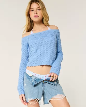 Stitchy Crochet-Style Off-the-Shoulder Sweater,Stitchy Crochet-Style Off-the-Shoulder Sweater Stitchy Crochet-Style Off-the-Shoulder Sweater,Stitchy Crochet-Style Off-the-Shoulder Sweater