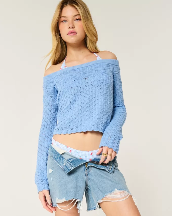 Stitchy Crochet-Style Off-the-Shoulder Sweater,Stitchy Crochet-Style Off-the-Shoulder Sweater Stitchy Crochet-Style Off-the-Shoulder Sweater,Stitchy Crochet-Style Off-the-Shoulder Sweater