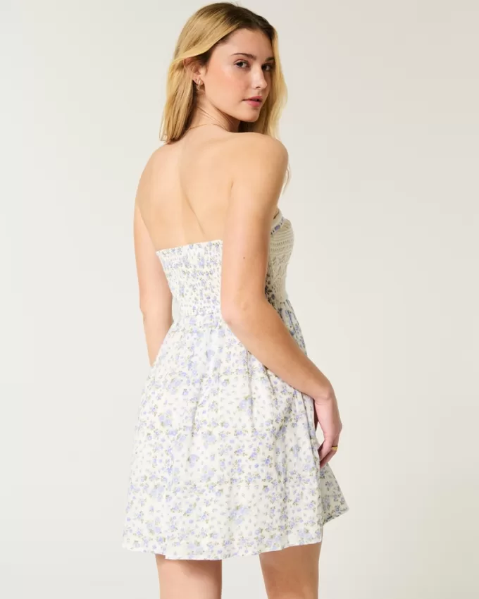 Strapless Crochet-Style Mix Mini Dress,Strapless Crochet-Style Mix Mini Dress Strapless Crochet-Style Mix Mini Dress,Strapless Crochet-Style Mix Mini Dress