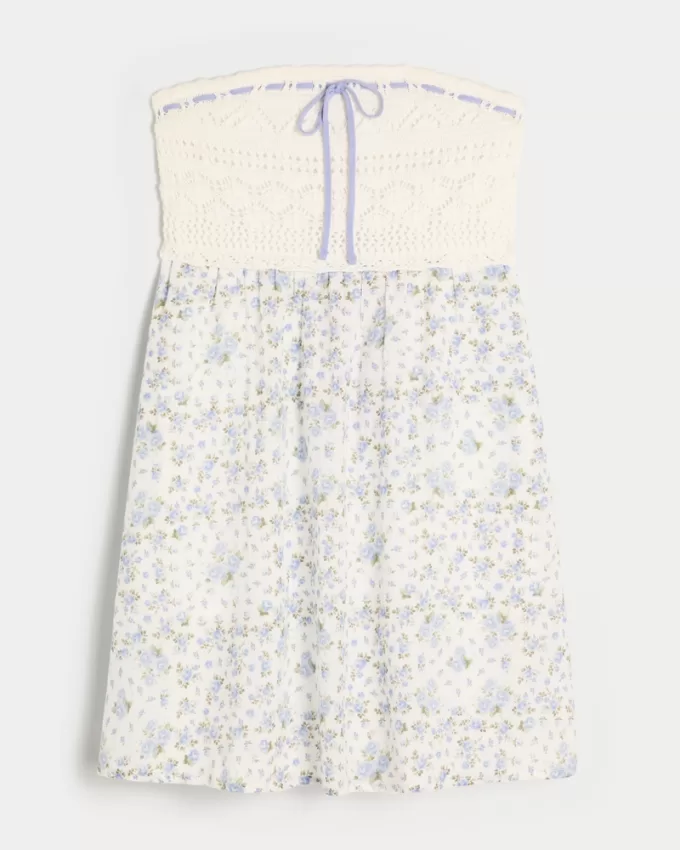 Strapless Crochet-Style Mix Mini Dress,Strapless Crochet-Style Mix Mini Dress Strapless Crochet-Style Mix Mini Dress,Strapless Crochet-Style Mix Mini Dress