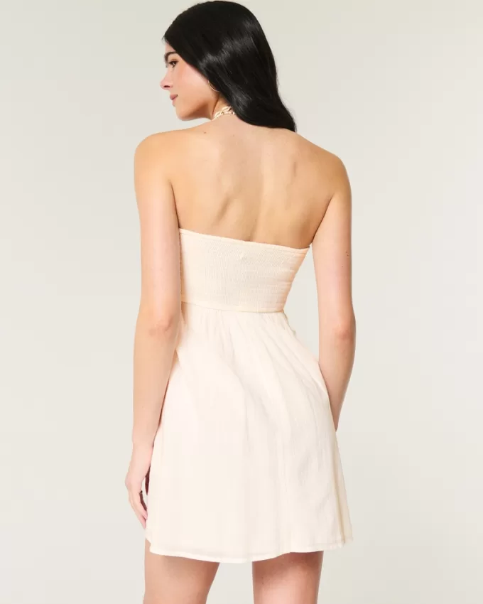 Strapless Crochet-Style Mix Mini Dress,Strapless Crochet-Style Mix Mini Dress Strapless Crochet-Style Mix Mini Dress,Strapless Crochet-Style Mix Mini Dress