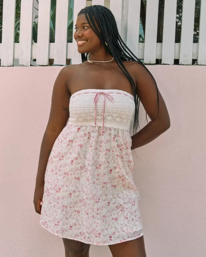 Strapless Crochet-Style Mix Mini Dress,Strapless Crochet-Style Mix Mini Dress Strapless Crochet-Style Mix Mini Dress,Strapless Crochet-Style Mix Mini Dress