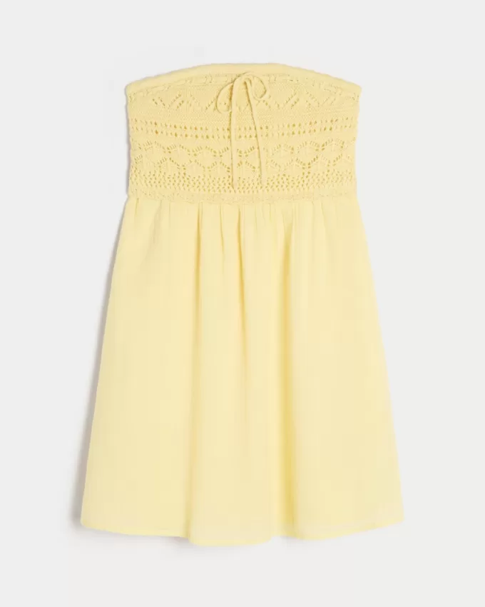 Strapless Crochet-Style Mix Mini Dress,Strapless Crochet-Style Mix Mini Dress Strapless Crochet-Style Mix Mini Dress,Strapless Crochet-Style Mix Mini Dress