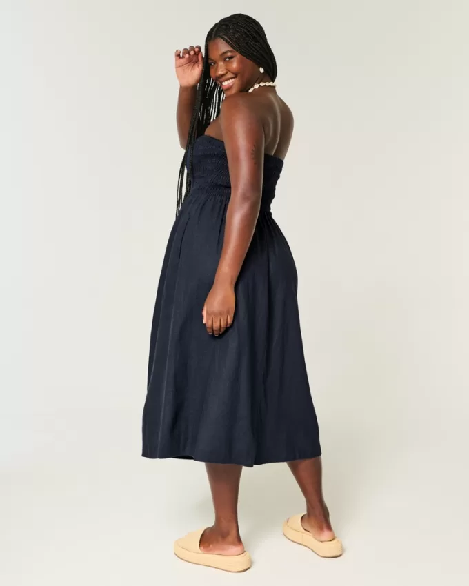 Strapless Linen-Blend Midi Dress,Strapless Linen-Blend Midi Dress Strapless Linen-Blend Midi Dress,Strapless Linen-Blend Midi Dress