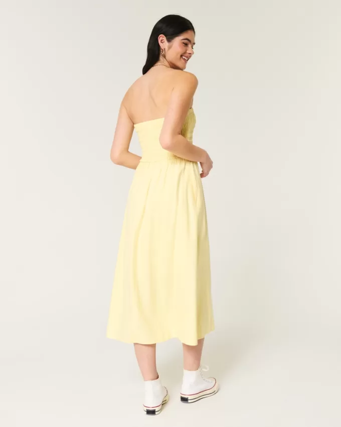 Strapless Linen-Blend Midi Dress,Strapless Linen-Blend Midi Dress Strapless Linen-Blend Midi Dress,Strapless Linen-Blend Midi Dress