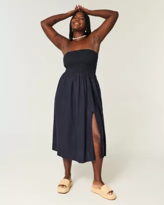 Strapless Linen-Blend Midi Dress,Strapless Linen-Blend Midi Dress