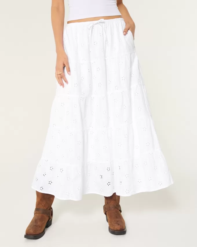 Tiered Eyelet Maxi Skirt,Tiered Eyelet Maxi Skirt Tiered Eyelet Maxi Skirt,Tiered Eyelet Maxi Skirt