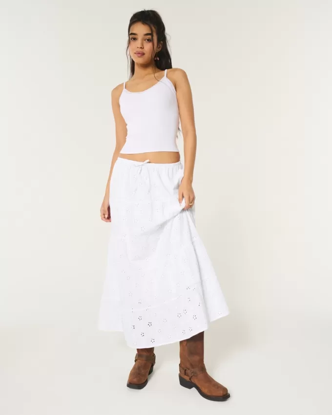 Tiered Eyelet Maxi Skirt,Tiered Eyelet Maxi Skirt Tiered Eyelet Maxi Skirt,Tiered Eyelet Maxi Skirt