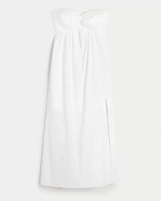 Twist Bust Eyelet Strapless Midi Dress,Twist Bust Eyelet Strapless Midi Dress Twist Bust Eyelet Strapless Midi Dress,Twist Bust Eyelet Strapless Midi Dress