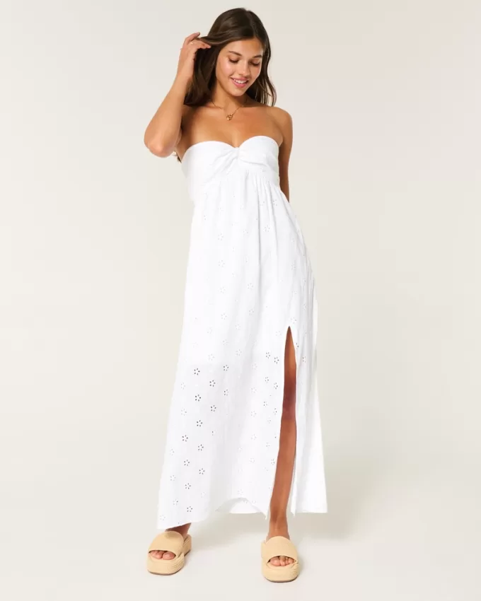 Twist Bust Eyelet Strapless Midi Dress,Twist Bust Eyelet Strapless Midi Dress Twist Bust Eyelet Strapless Midi Dress,Twist Bust Eyelet Strapless Midi Dress
