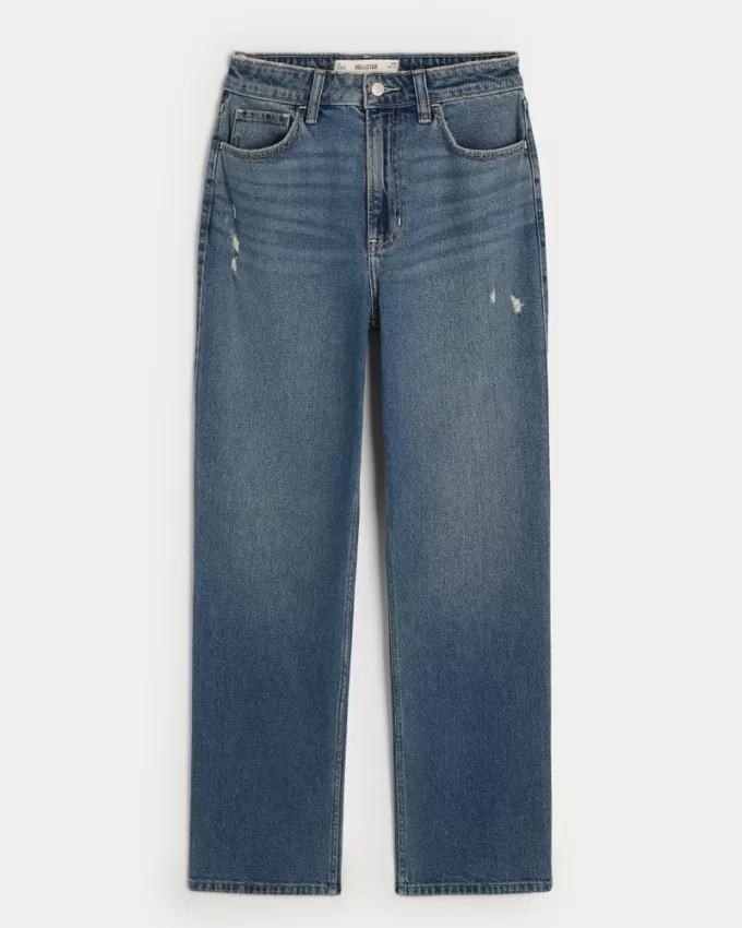 Ultra High-Rise Distressed Medium Wash 90s Straight Jeans,Ultra High-Rise Distressed Medium Wash 90s Straight Jeans
