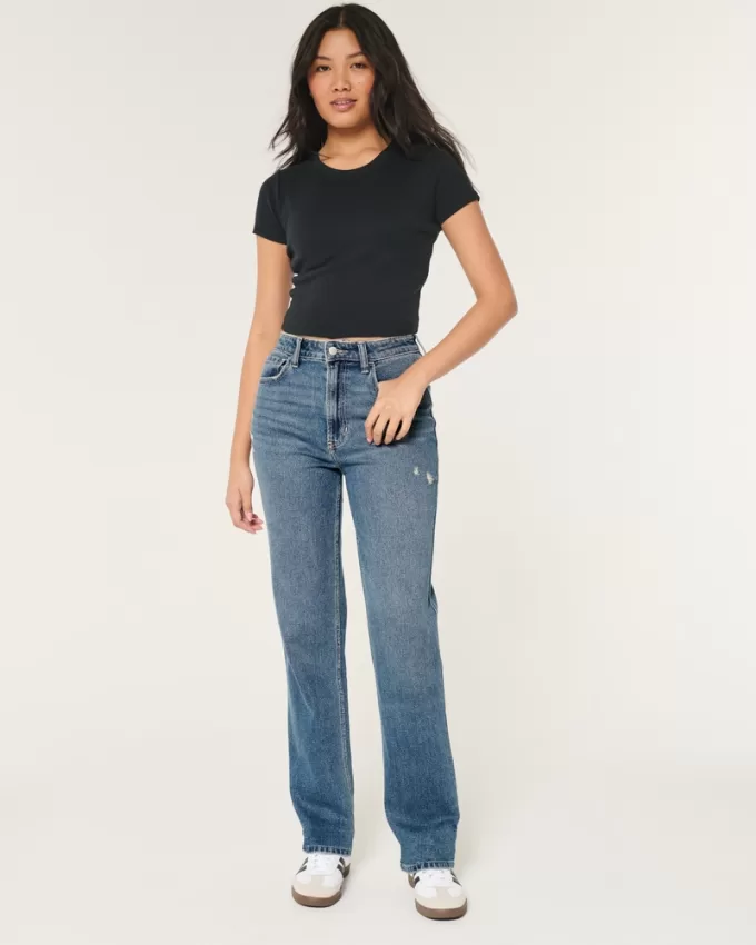 Ultra High-Rise Distressed Medium Wash 90s Straight Jeans,Ultra High-Rise Distressed Medium Wash 90s Straight Jeans