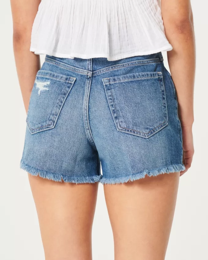 Ultra High-Rise Ripped Medium Wash Denim Mom Shorts,Ultra High-Rise Ripped Medium Wash Denim Mom Shorts