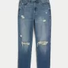 Ultra High-Rise Ripped Medium Wash Mom Jeans,Ultra High-Rise Ripped Medium Wash Mom Jeans