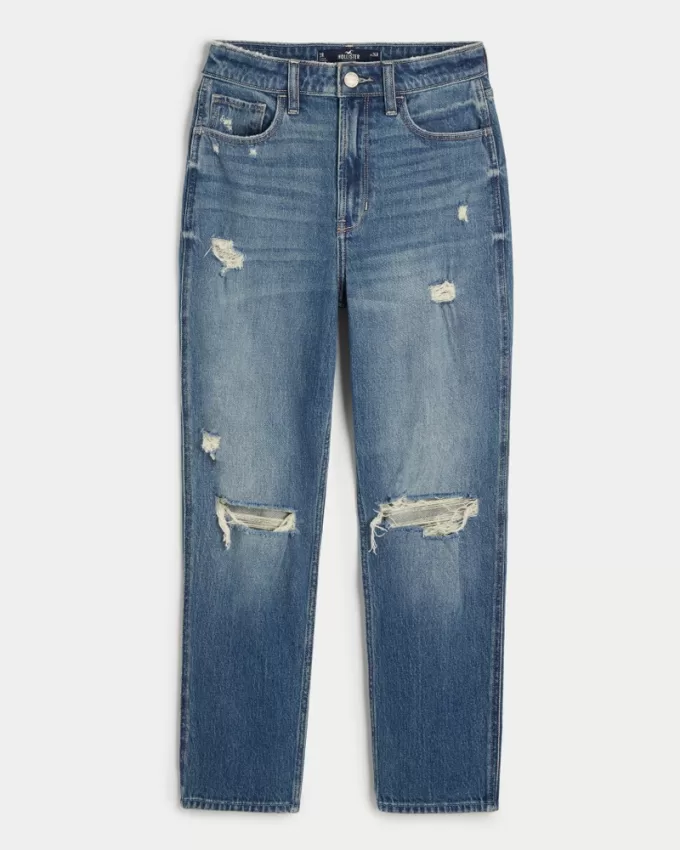 Ultra High-Rise Ripped Medium Wash Mom Jeans,Ultra High-Rise Ripped Medium Wash Mom Jeans