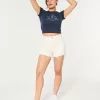 Ultra High-Rise White Denim Mom Shorts,Ultra High-Rise White Denim Mom Shorts