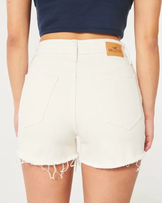 Ultra High-Rise White Denim Mom Shorts,Ultra High-Rise White Denim Mom Shorts